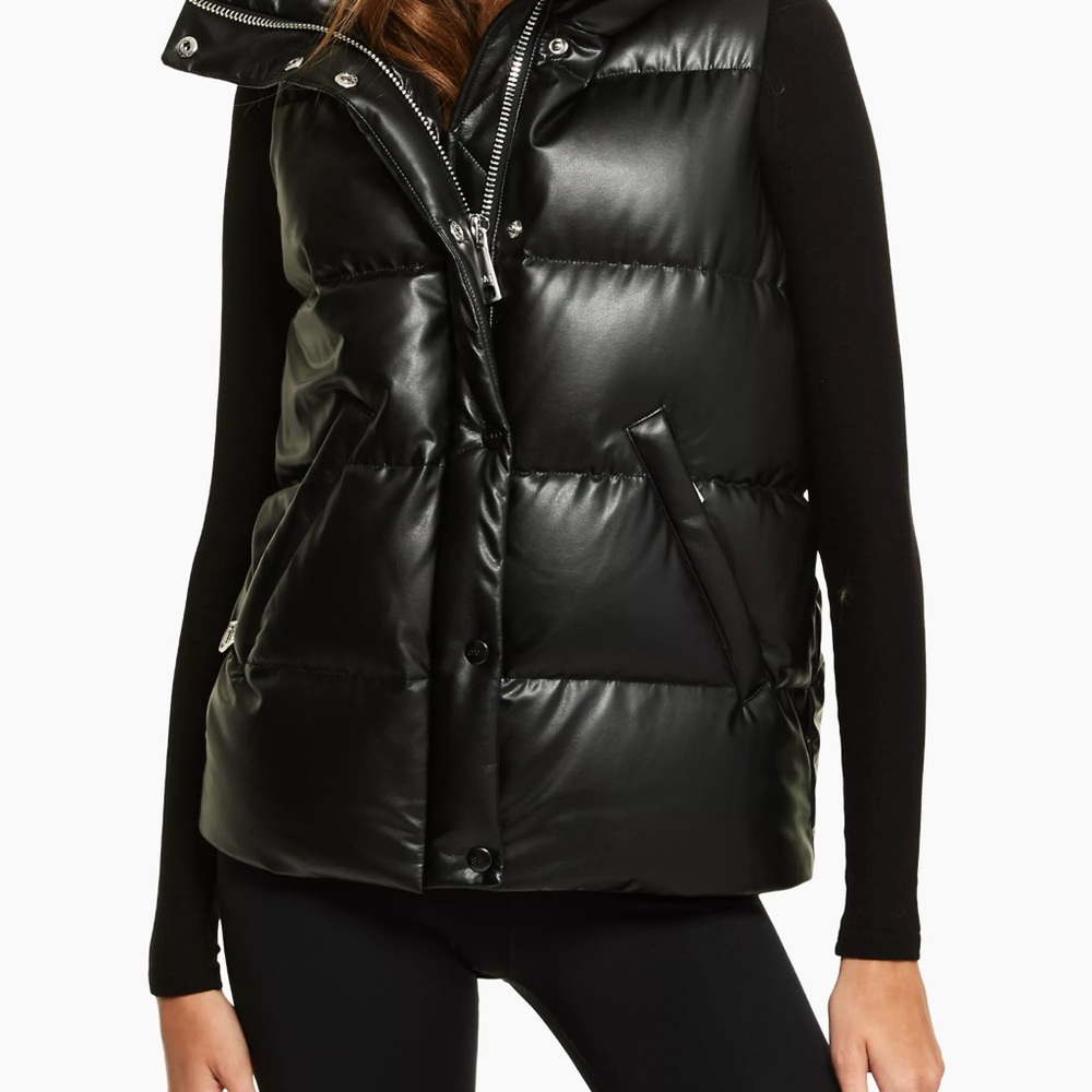 SAM Tracey Vegan Leather Puffer Vest Women's Black Puffer Vest